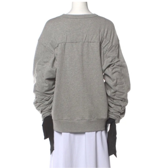 Dries Van Noten Bateau Neckline Sweatshirt with ribbon ties cinched sleeves gray - Picture 6 of 17
